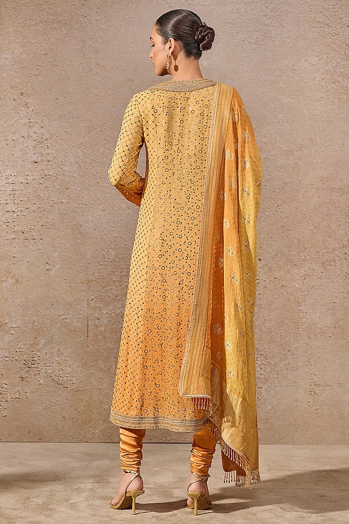 Mustard Ombre Georgette Hand Embroidered Kurta Set by Tarun Tahiliani at Pernia's Pop Up Shop