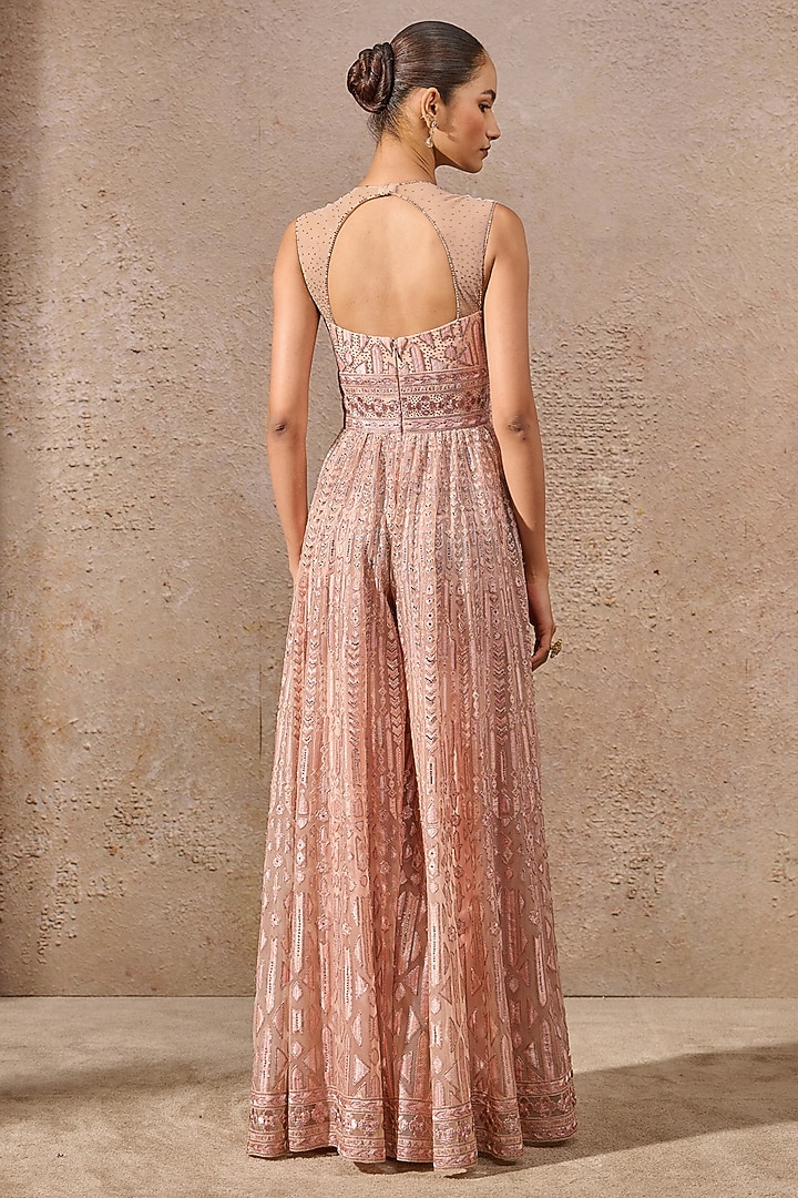 Blush Pink Tulle Net Sequins Embroidered Jumpsuit by Tarun Tahiliani at Pernia's Pop Up Shop