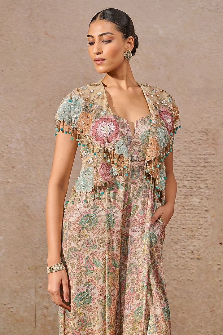 Multi-Colored Foil Jersey Digital Printed Jumpsuit With Jacket by Tarun Tahiliani at Pernia's Pop Up Shop