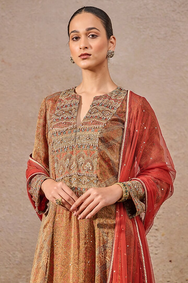 Multi-Colored Tissue Georgette & Tulle Printed Kurta Set by Tarun Tahiliani at Pernia's Pop Up Shop