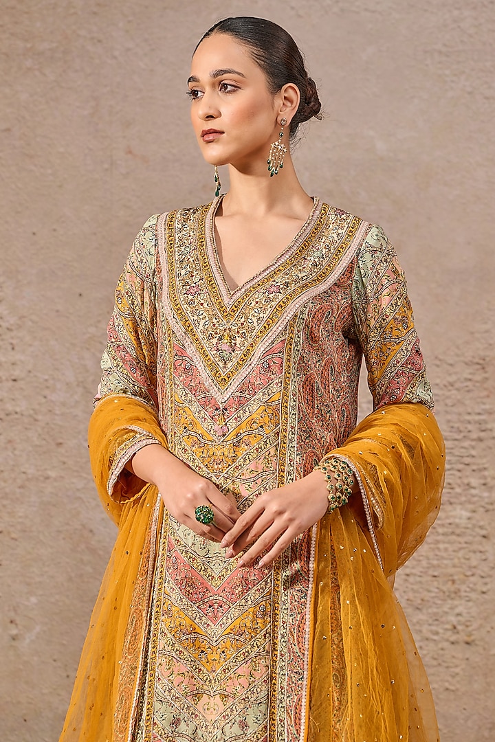 Multi-Colored Tissue Georgette & Tulle Gota Embellished Kurta Set by Tarun Tahiliani at Pernia's Pop Up Shop