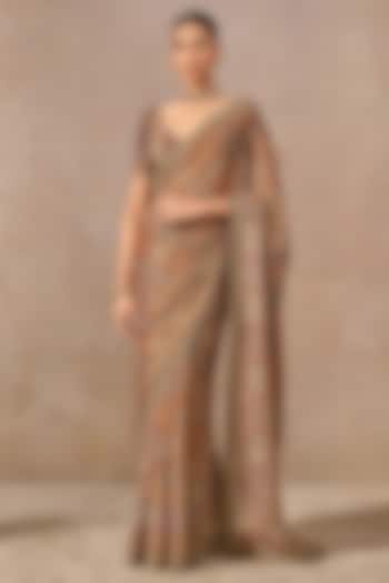 Multi-Colored Tulle Georgette Printed Saree Set by Tarun Tahiliani at Pernia's Pop Up Shop