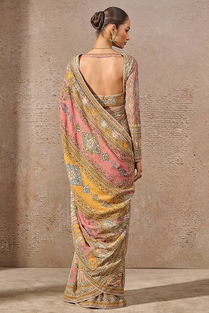 Multi-Colored Georgette Printed & Gota Embellished Bridal Saree Set by Tarun Tahiliani at Pernia's Pop Up Shop
