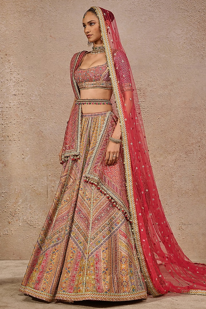 Multi-Colored Silk Kashida Embroidered Bridal Lehenga Set by Tarun Tahiliani at Pernia's Pop Up Shop