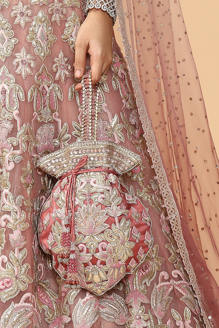Pink Embroidered Potli Bag by Tarun Tahiliani Accessories