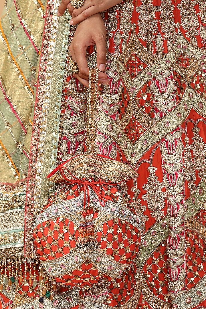 Orange Embroidered Potli Bag by Tarun Tahiliani Accessories