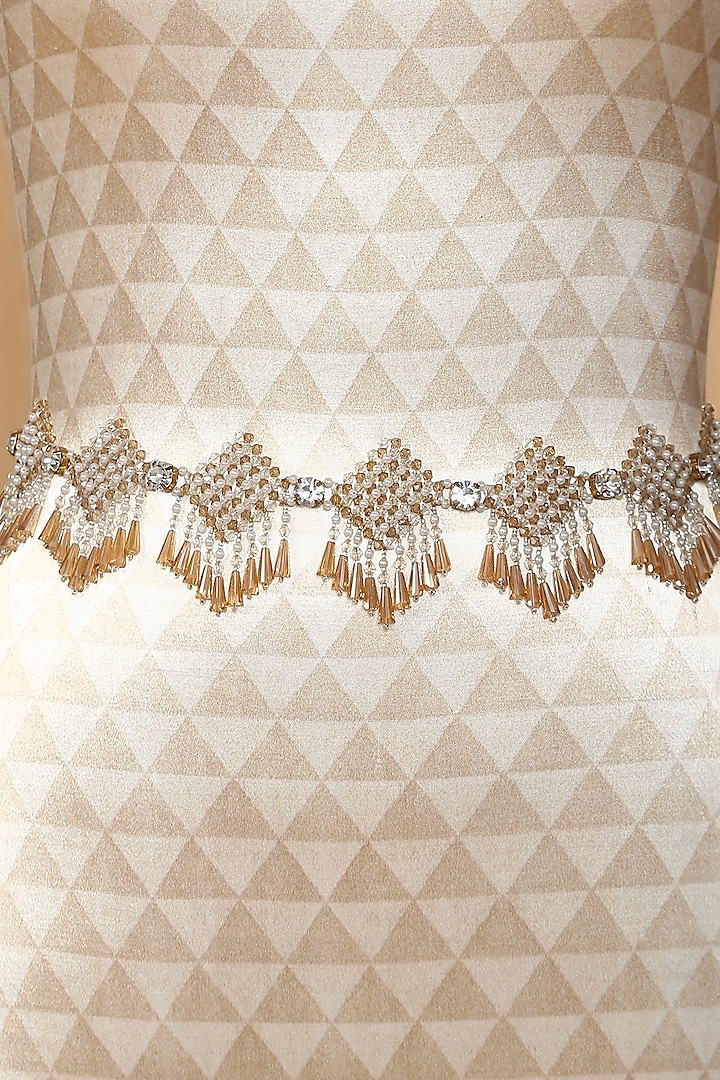 Silver & Bronze Belt With Beaded Fringe by Tarun Tahiliani Accessories