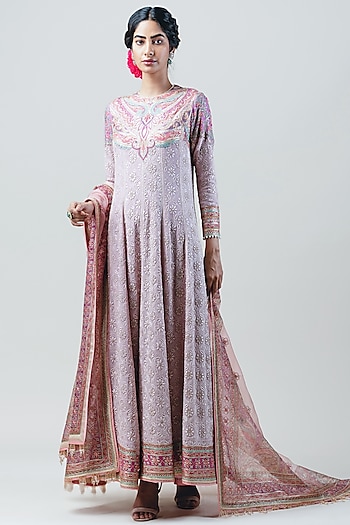 Old Rose Embroidered Kurta Set by Tarun Tahiliani