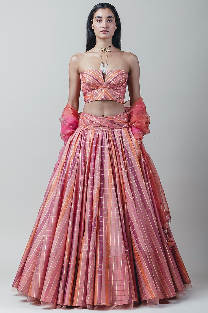 Pink Draped Wedding Lehenga Set by Tarun Tahiliani at Pernia's Pop Up Shop