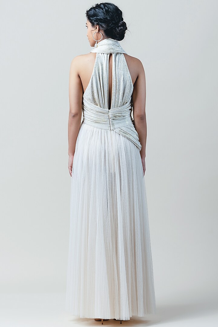 Ivory Draped Flared Jumpsuit by Tarun Tahiliani at Pernia's Pop Up Shop