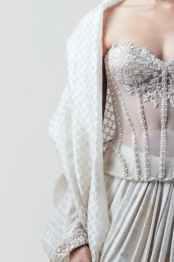 Ivory Cutwork Balloon Cape by Tarun Tahiliani at Pernia's Pop Up Shop