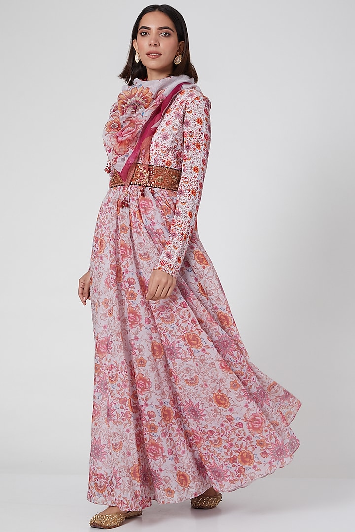 Pink Floral Printed Anarkali Set by Tarun Tahiliani