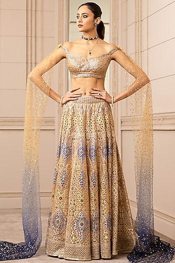 Rose Gold Embroidered Kalidar Lehenga Set by Tarun Tahiliani