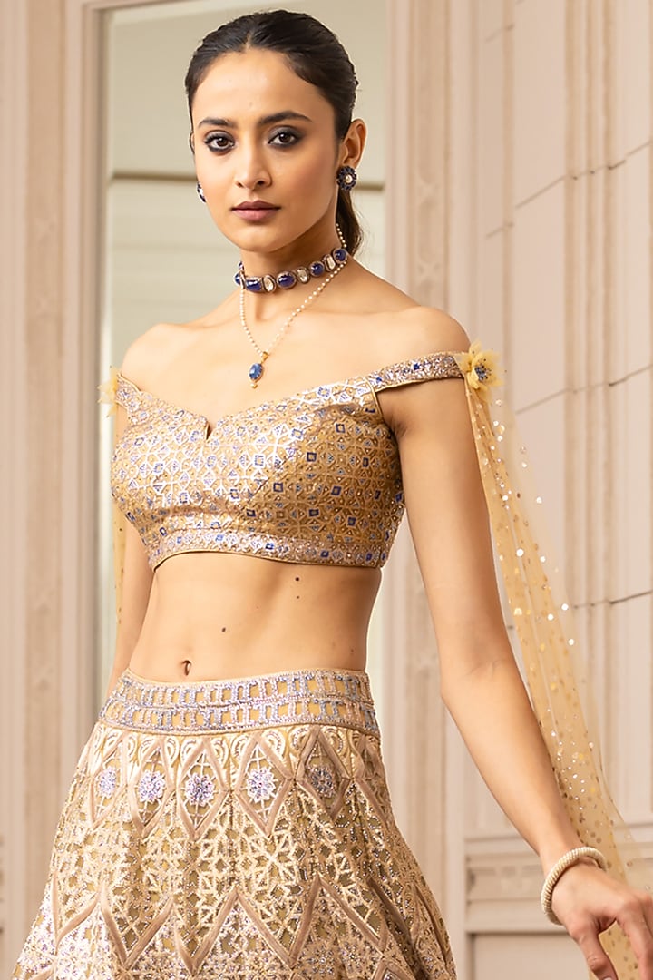 Rose Gold Embroidered Kalidar Bridal Lehenga Set by Tarun Tahiliani at Pernia's Pop Up Shop