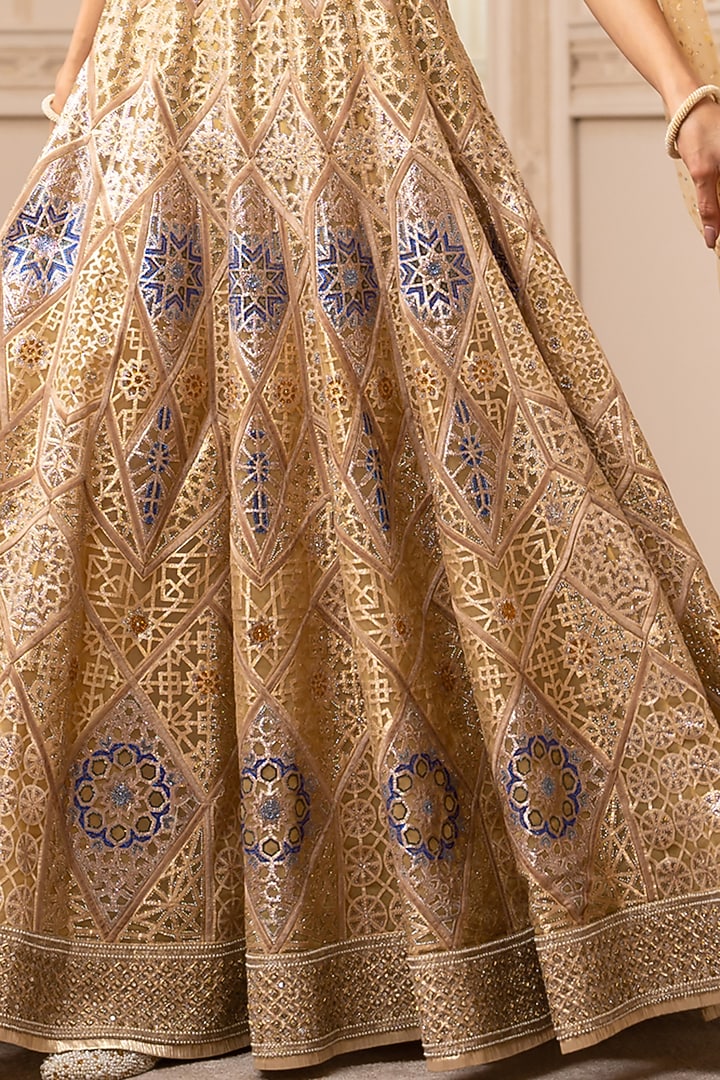 Rose Gold Embroidered Kalidar Bridal Lehenga Set by Tarun Tahiliani at Pernia's Pop Up Shop