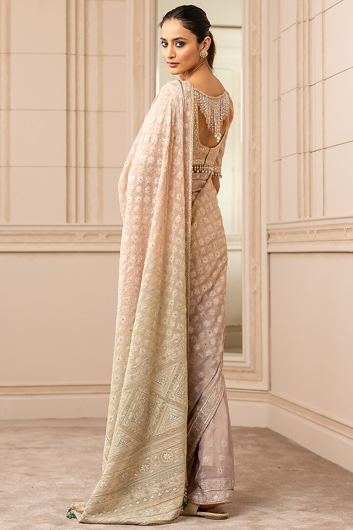 Beige Ombre Embroidered Bridal Saree Set by Tarun Tahiliani at Pernia's Pop Up Shop