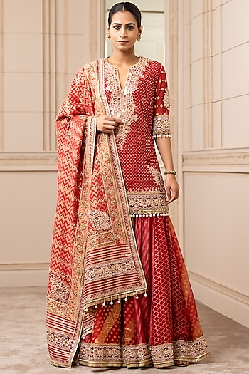 Burnt Red Hand Embroidered Kalidar Sharara Set by Tarun Tahiliani