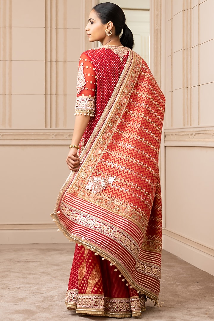 Burnt Red Hand Embroidered Kalidar Bridal Sharara Set by Tarun Tahiliani at Pernia's Pop Up Shop