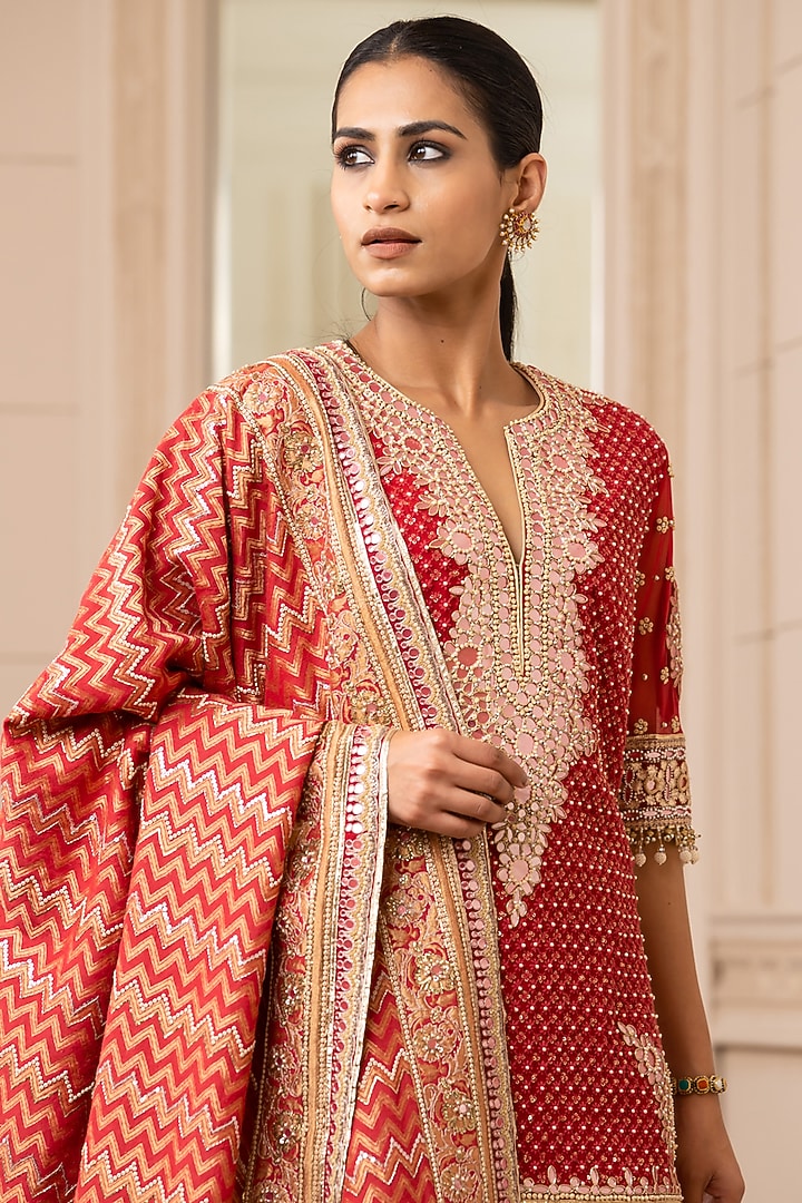 Burnt Red Hand Embroidered Kalidar Bridal Sharara Set by Tarun Tahiliani at Pernia's Pop Up Shop