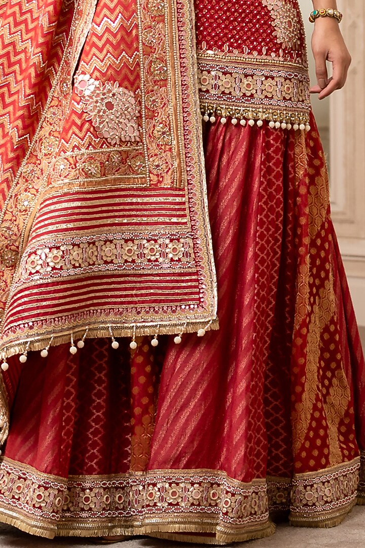 Burnt Red Hand Embroidered Kalidar Bridal Sharara Set by Tarun Tahiliani at Pernia's Pop Up Shop