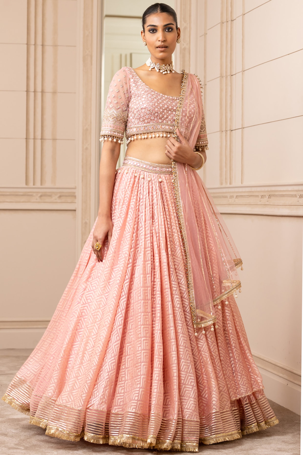 Net Embroidery Lehenga Choli In Light Pink Colour - LD5680186