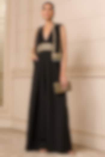 Black Banana Crepe Embroidered Jumpsuit by Tarun Tahiliani at Pernia's Pop Up Shop