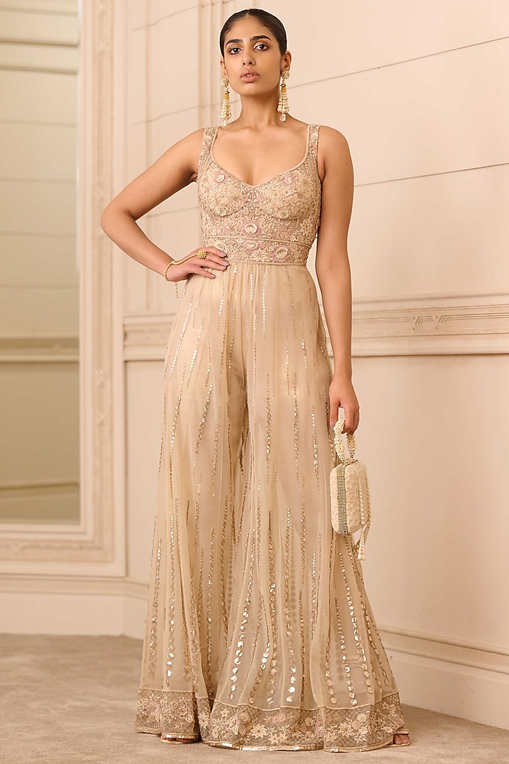 Gold Tulle Embroidered Maxi Dress Design by Rahul Mishra at Pernia's Pop Up  Shop 2024