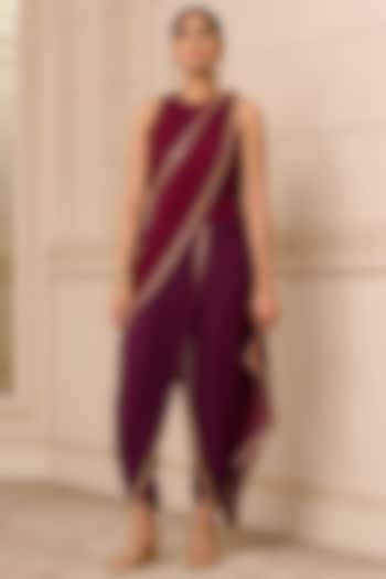 Purple & Maroon Georgette Dhoti-Style Concept Saree Set by Tarun Tahiliani