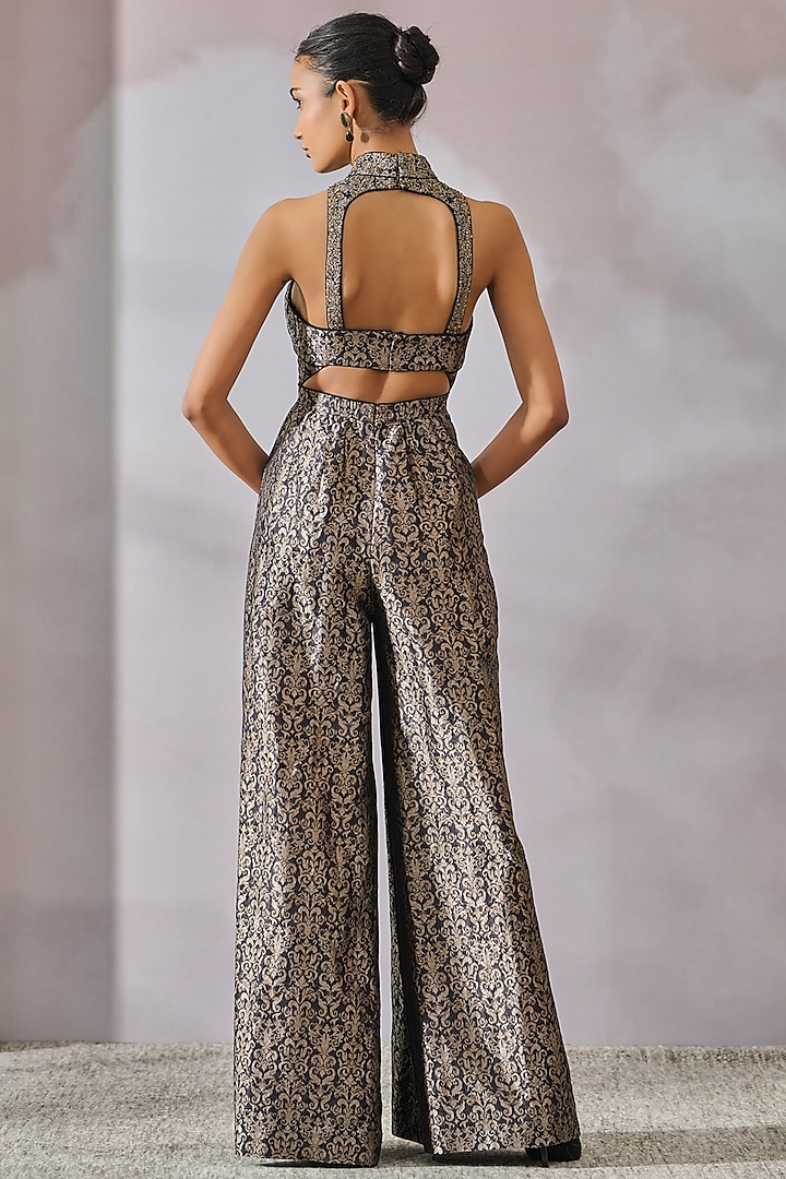 Black & Silver Brocade Embellished Jumpsuit by Tarun Tahiliani at Pernia's Pop Up Shop