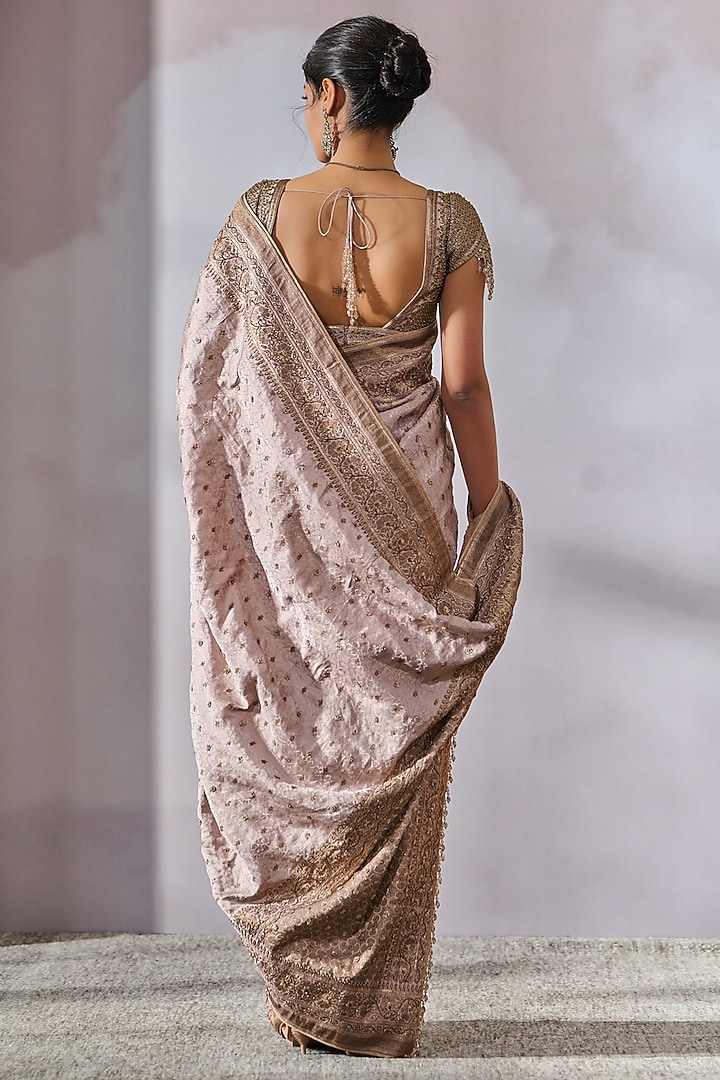Old Rose Brocade Embroidered Bridal Saree Set by Tarun Tahiliani at Pernia's Pop Up Shop