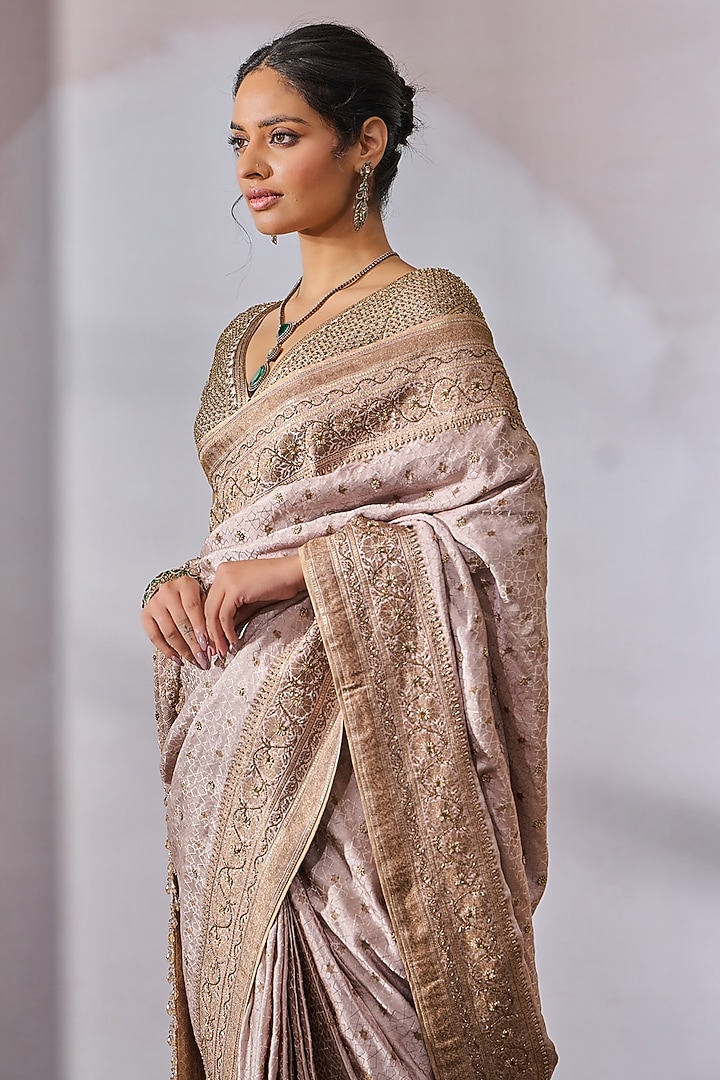 Old Rose Brocade Embroidered Bridal Saree Set by Tarun Tahiliani at Pernia's Pop Up Shop