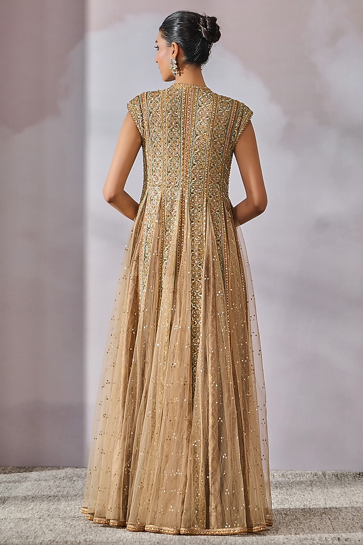 Multi-Colored Soft Net Muksiah Hand Embroidered Jacket Set by Tarun Tahiliani at Pernia's Pop Up Shop