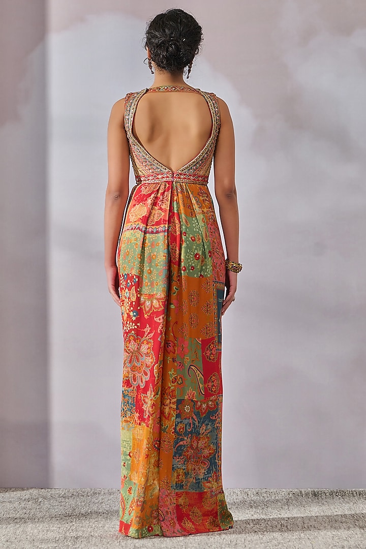Multi-Colored Double Viscose Georgette Embroidered & Printed Jumpsuit by Tarun Tahiliani at Pernia's Pop Up Shop