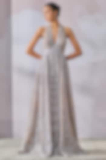 Silver Soft Net Sequins Embroidered Gown by Tarun Tahiliani
