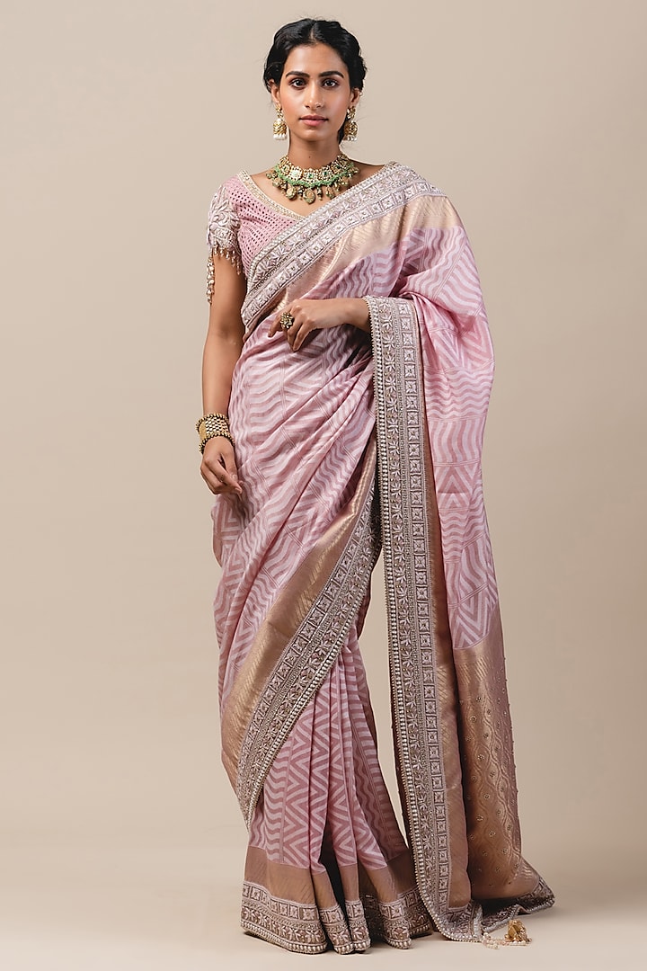 Blush Pink Hand Embroidered Saree Set by Tarun Tahiliani