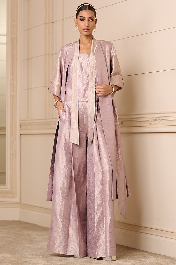 Lilac Handwoven Brocade Jacket Set by Tarun Tahiliani at Pernia's Pop Up Shop