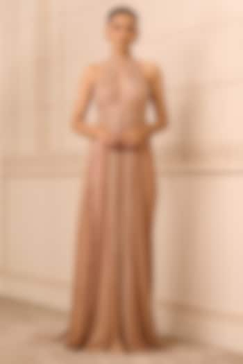 Rose Gold Metallic Crinkle Tulle Crystal Embroidered Jumpsuit by Tarun Tahiliani at Pernia's Pop Up Shop