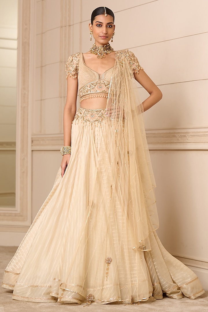 Gold Zari Chanderi Lehenga Set by Tarun Tahiliani