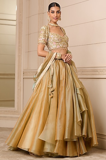Golden Organza Lehenga Set by Tarun Tahiliani