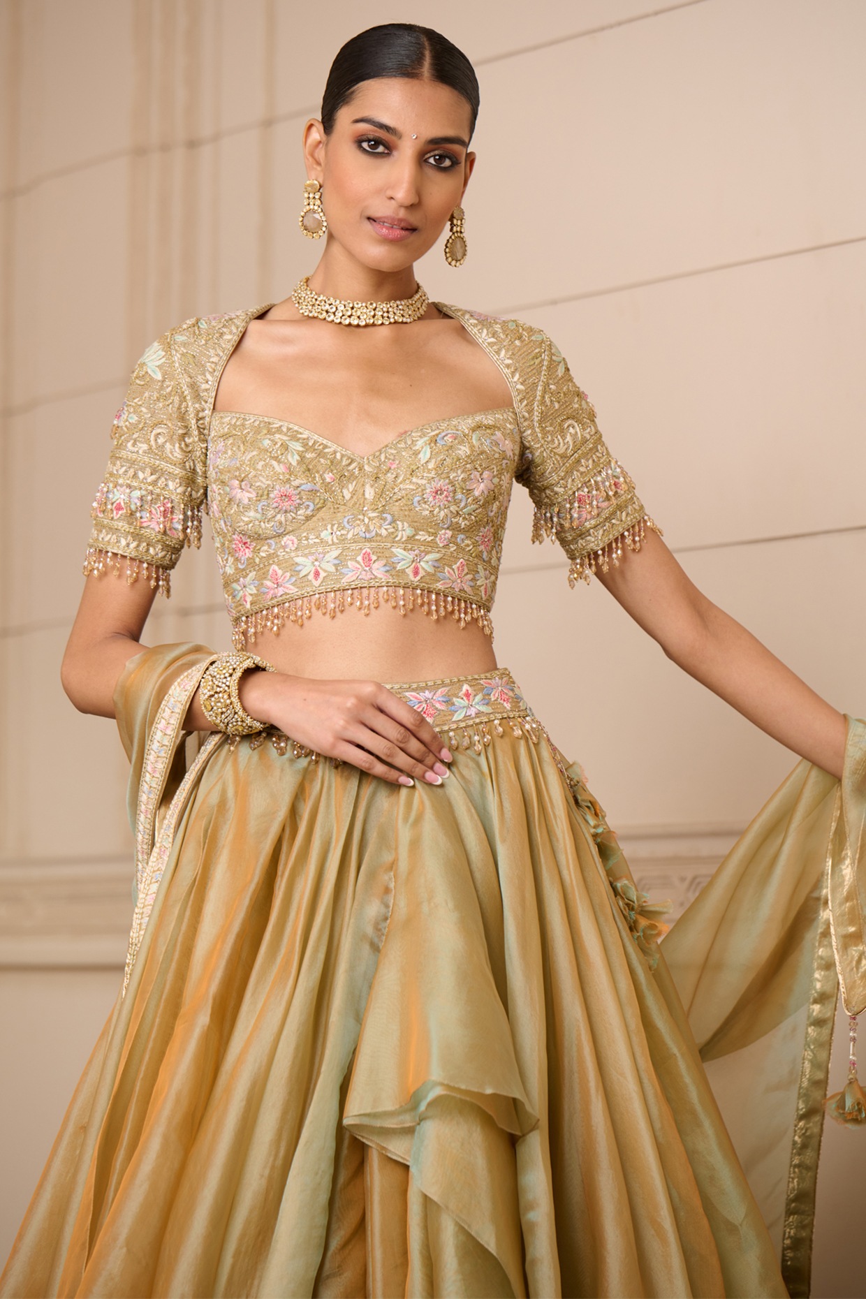 Golden Bridal Designer Lehenga Choli Foil Mirrors Indian Party Wear Gold  Lengha | eBay