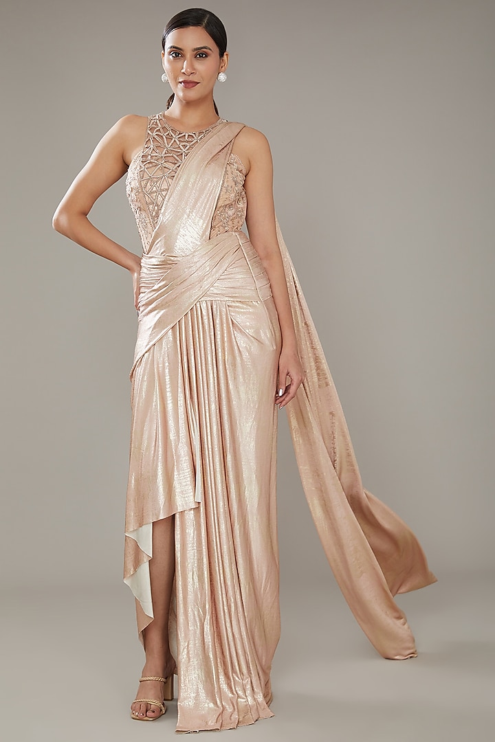 Gold Foil Jersey Concept Saree Set by Tarun Tahiliani at Pernia's Pop Up Shop