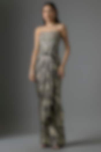 Black Foil Jersey Draped Skirt Set by Tarun Tahiliani at Pernia's Pop Up Shop