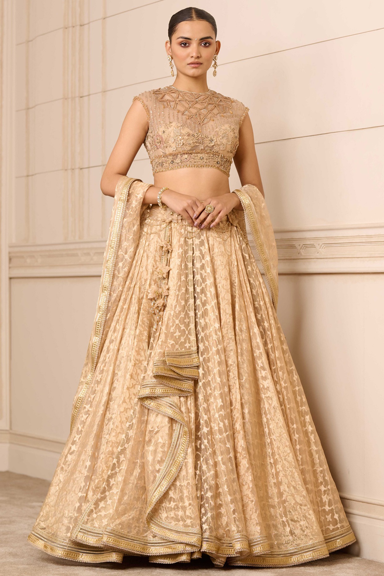Stunning Shamita Shetty in Gold Lehenga and Pink Crop Top