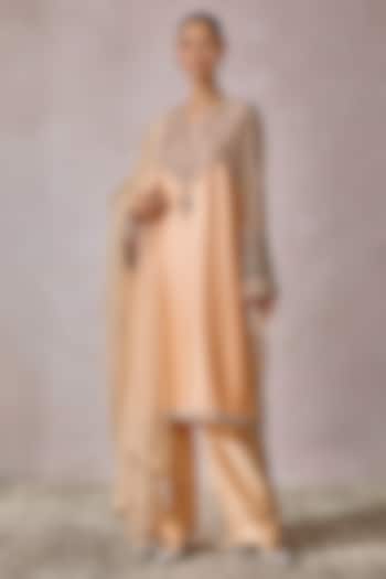 Peach Silk Dupion Hand Embroidered Kurta Set by Tarun Tahiliani at Pernia's Pop Up Shop