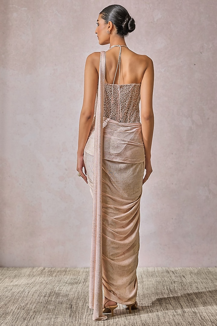 Blush Pink Foil Jersey Concept Reception Saree Set by Tarun Tahiliani at Pernia's Pop Up Shop