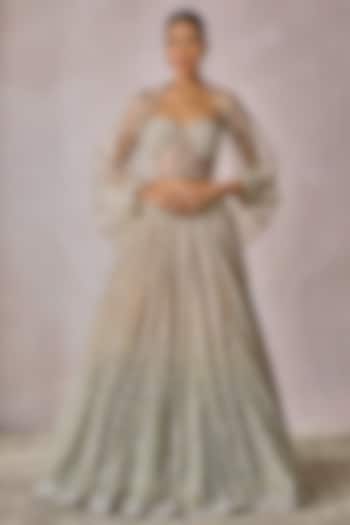 Ivory & Mint Soft Net Sequins Embroidered Bridal Lehenga Set by Tarun Tahiliani at Pernia's Pop Up Shop
