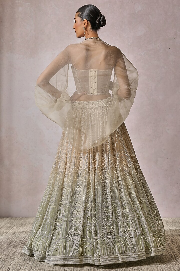 Ivory & Mint Soft Net Sequins Embroidered Bridal Lehenga Set by Tarun Tahiliani at Pernia's Pop Up Shop