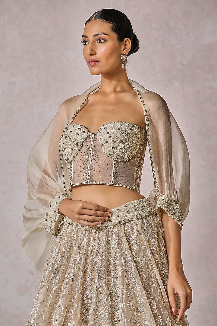 Ivory & Mint Soft Net Sequins Embroidered Bridal Lehenga Set by Tarun Tahiliani at Pernia's Pop Up Shop
