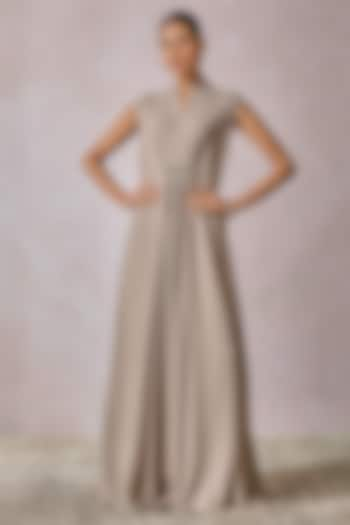 Silver Double Viscose Georgette Draped Dress by Tarun Tahiliani at Pernia's Pop Up Shop