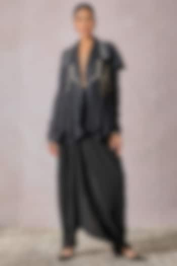 Black Georgette Dhoti With Textured Jacket by Tarun Tahiliani at Pernia's Pop Up Shop